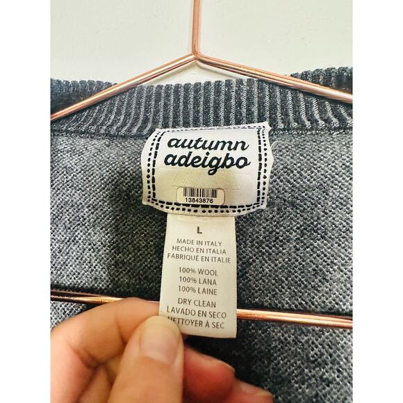 AUTUMN ADEIGO Black Knit Geometric Logo Motif Wool Cropped Cardigan Size Large - Picture 6 of 9